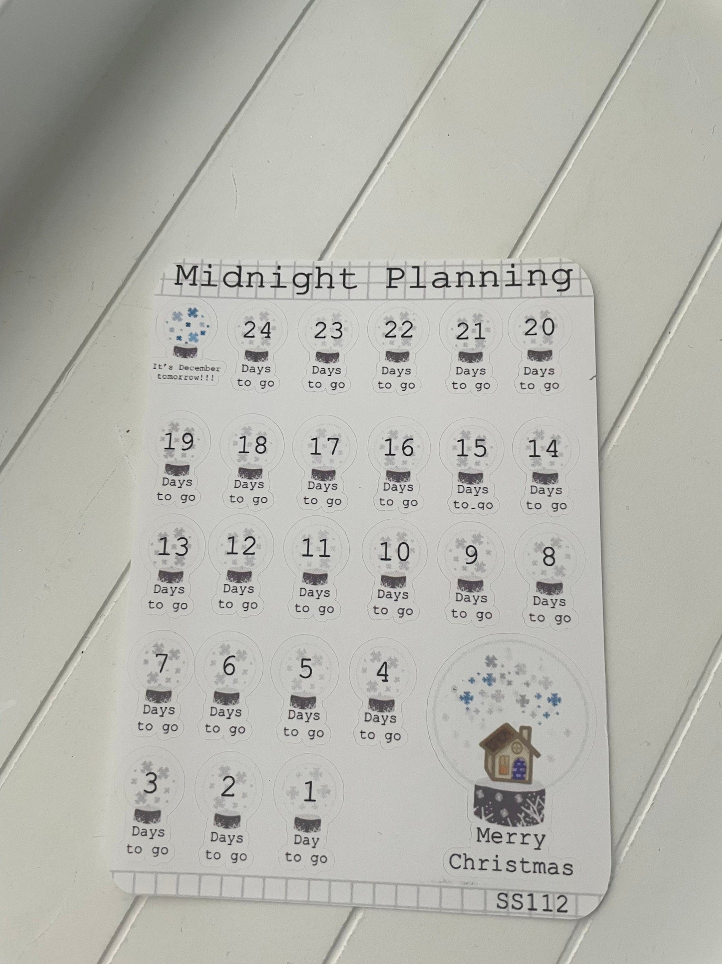 Christmas Snow Globe Countdown, Functional and Handmade Planner Sticker Sheets