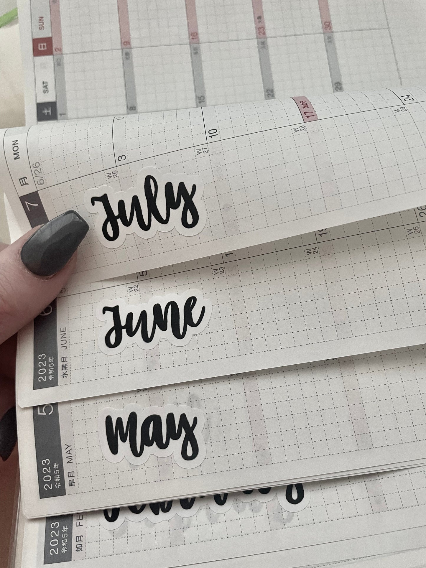 Monthly Labels In Font Six , Functional and Handmade Planner Sticker Sheets