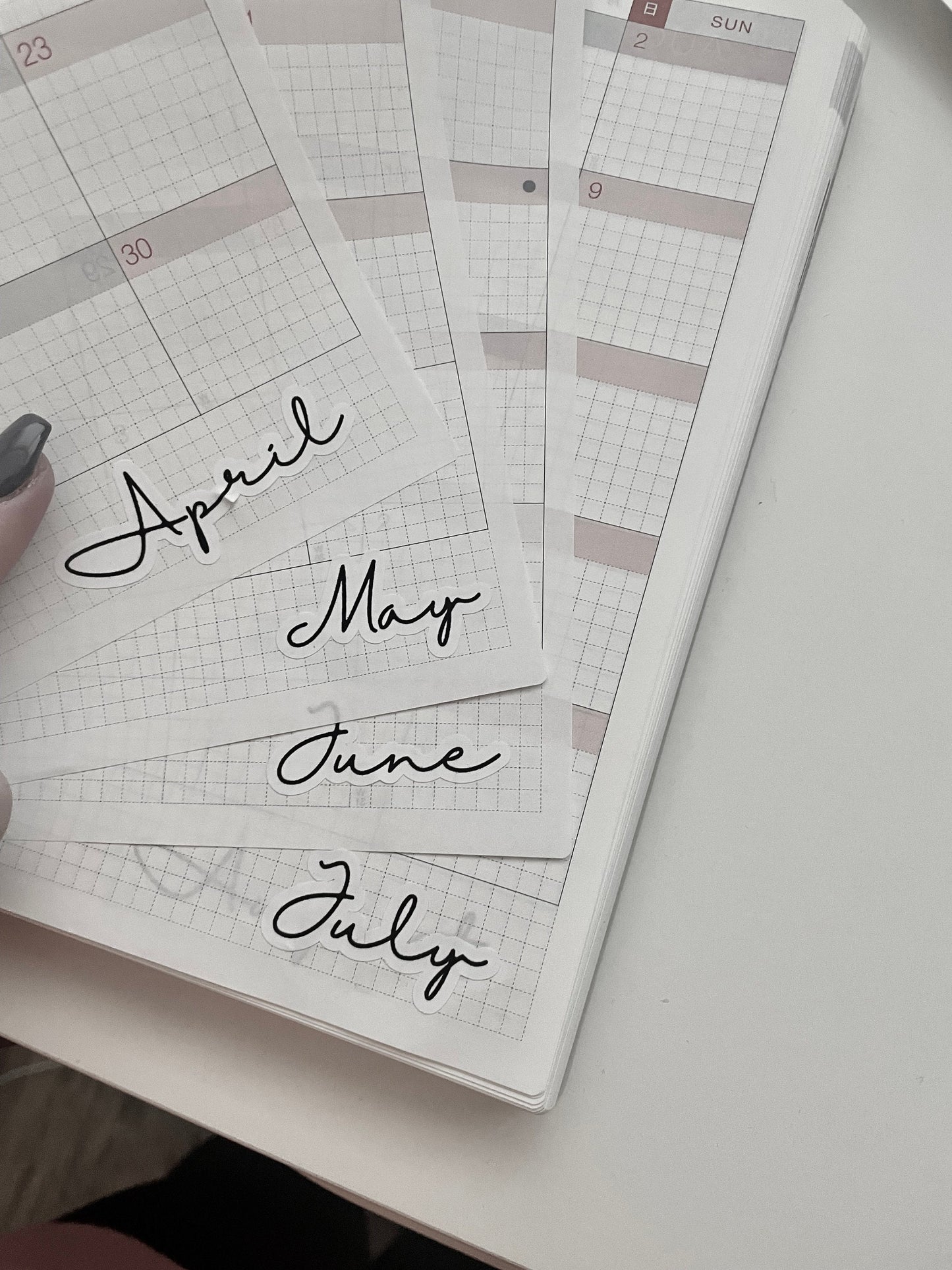 Monthly Labels in Script Five, Functional and Handmade Planner Sticker Sheets