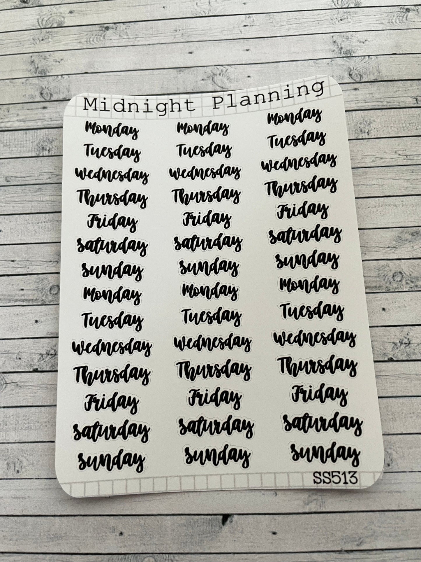 Weekly Labels in Font Six, Mini