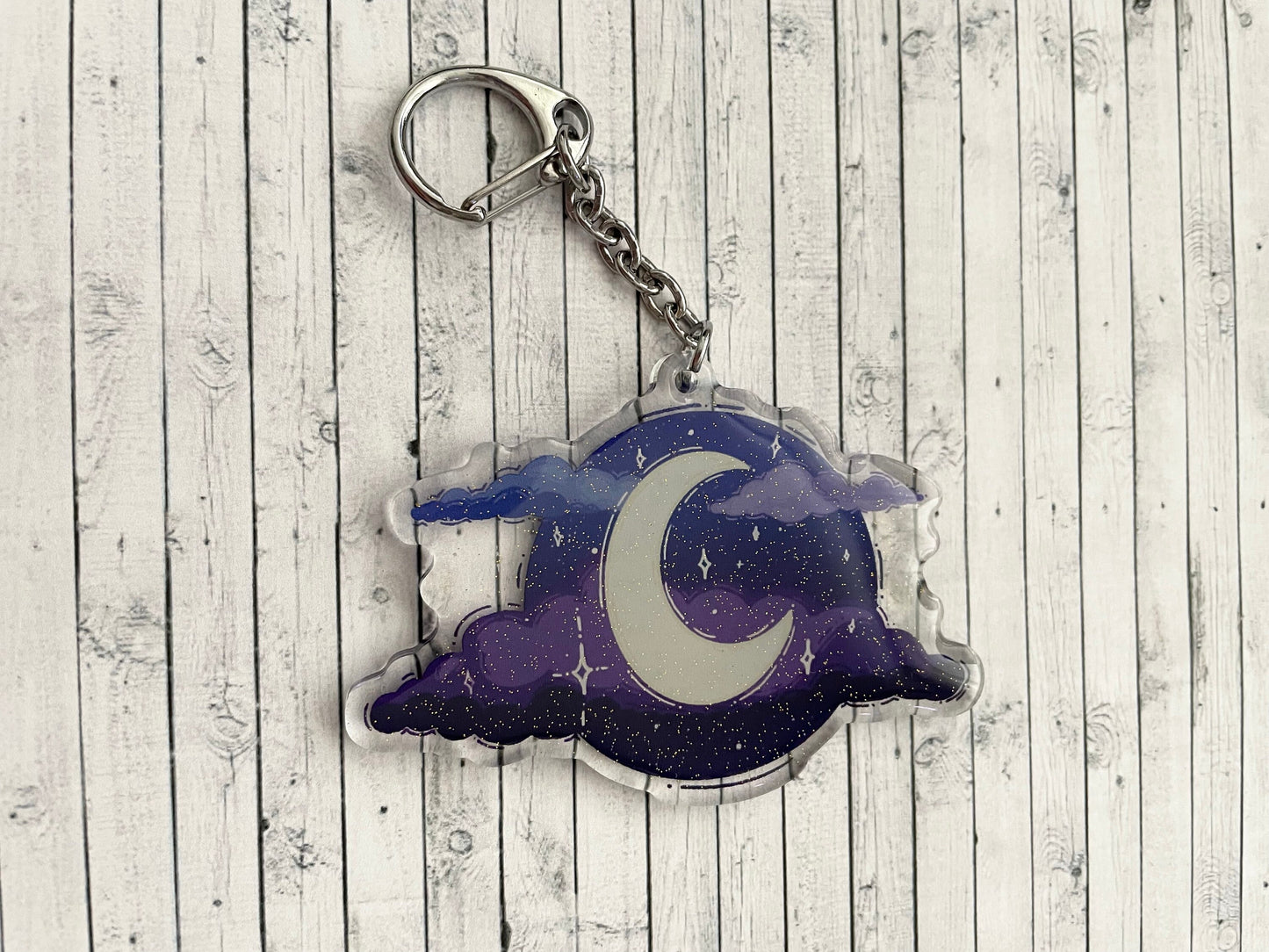 Night Sky, Glitter, Handmade Designed Keychain