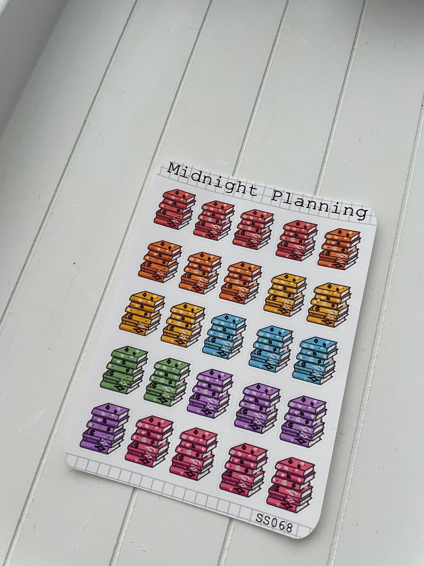 Book Stacks Decorated With Moons and Stars, Functional and Handmade Planner Sticker Sheets