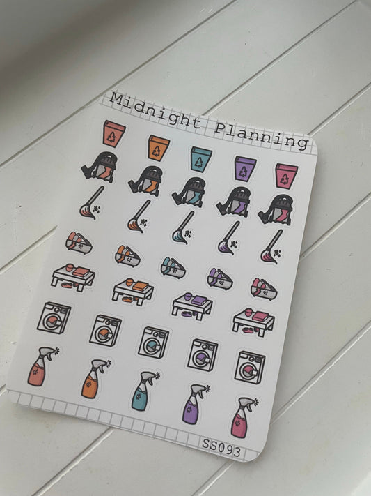 Cleaning Stickers, A Variety From Mopping, Hoovering, Tidying and Washing Clothes, Functional and Handmade Planner Sticker Sheets