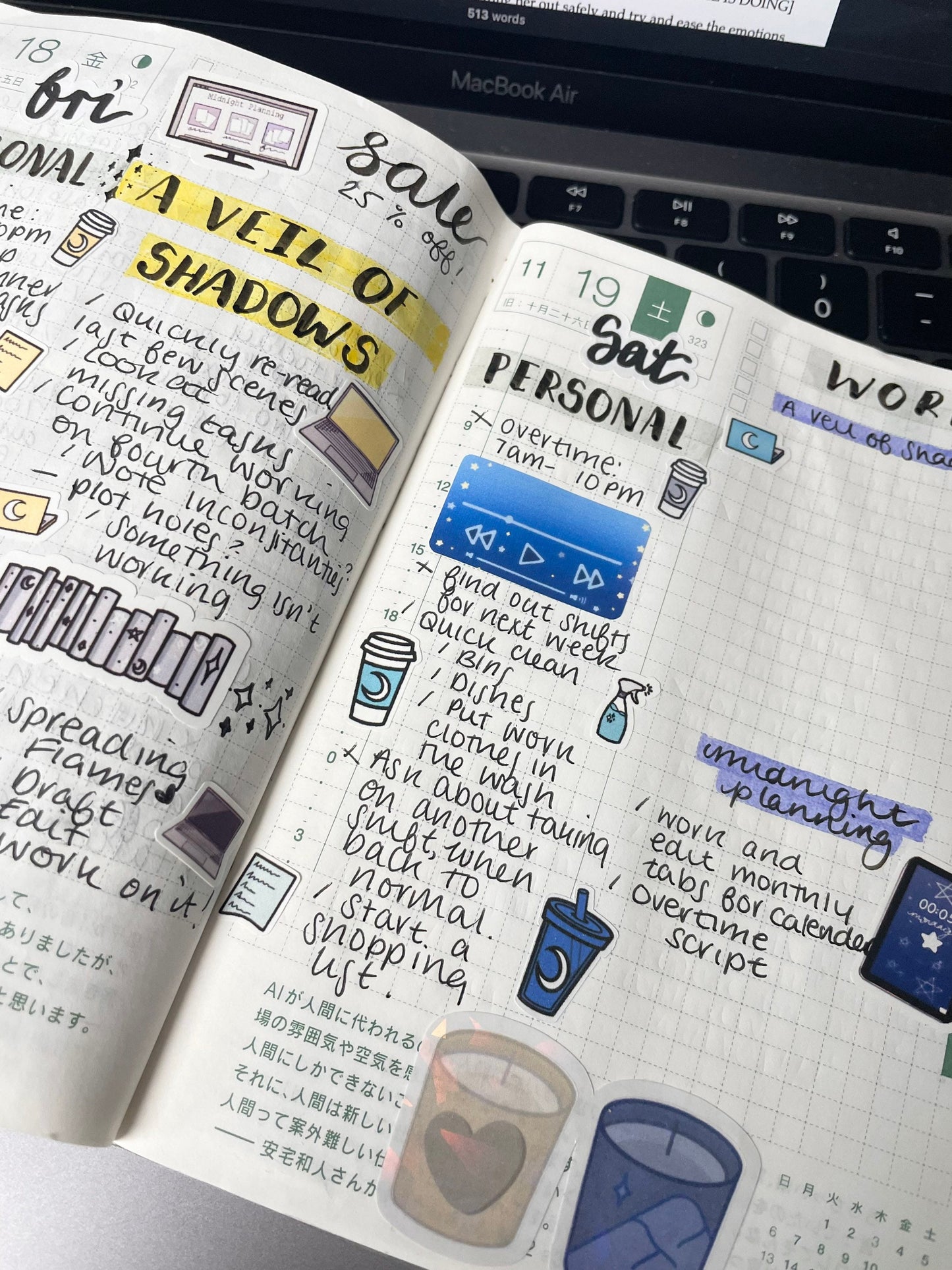 Sample of 2x Music Player and Daily Song tracker and 2x Simple Weekly Tracker, Functional and Handmade Planner Sticker Sheets