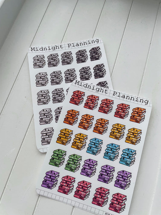Book Stacks Decorated With Moons and Stars, Functional and Handmade Planner Sticker Sheets