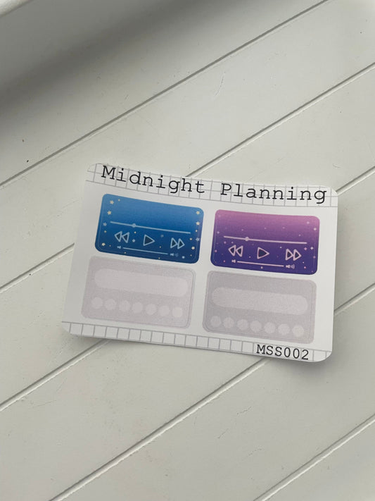 Sample of 2x Music Player and Daily Song tracker and 2x Simple Weekly Tracker, Functional and Handmade Planner Sticker Sheets