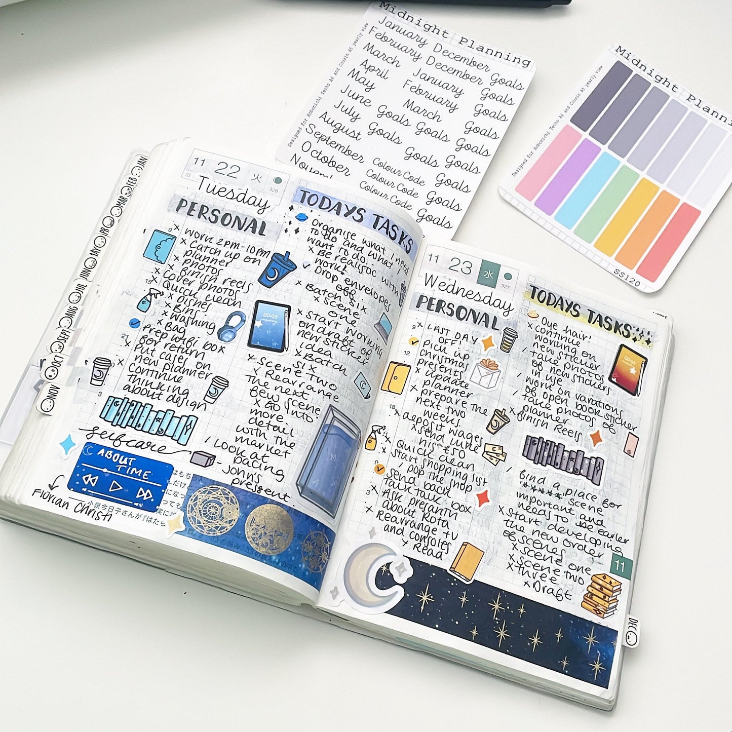 Book Stacks Decorated With Moons and Stars, Functional and Handmade Planner Sticker Sheets