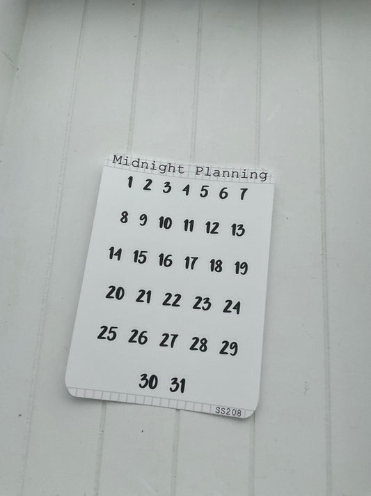 Numbers From One Too Thirty One in Font Six, Functional and Handmade Planner Sticker Sheets