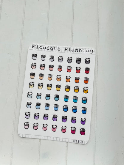 Small Bullet Point Cups and Jars, Functional and Handmade Planner Sticker Sheets