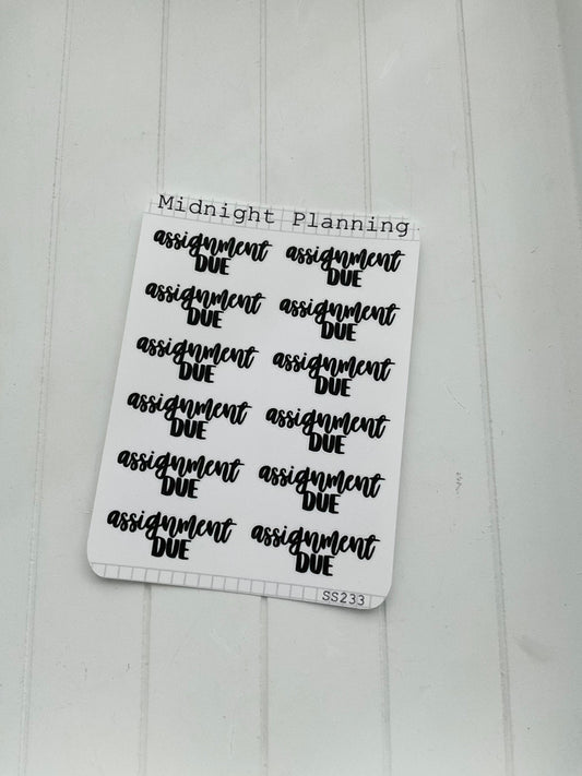 Assignment Due Sticker Sheets