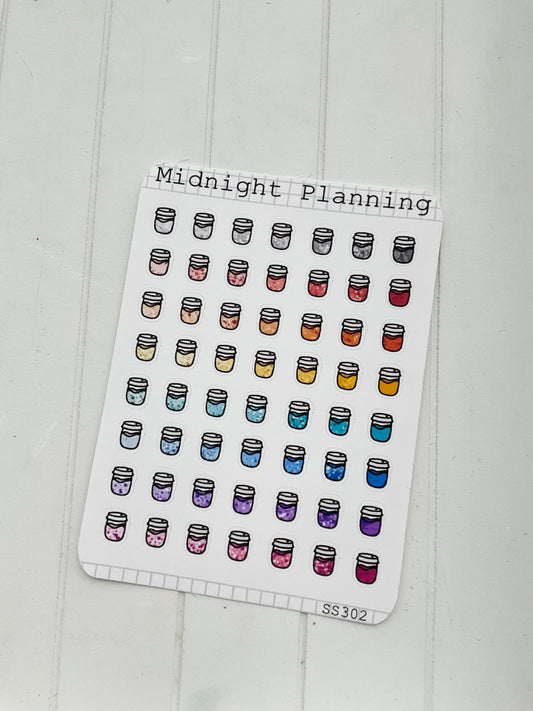 Small Bullet Point Cups and Jars, Functional and Handmade Planner Sticker Sheets