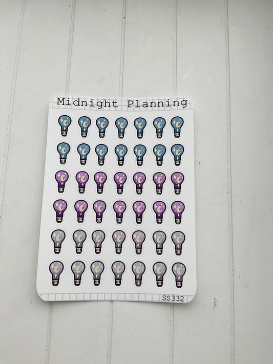 Night Sky Light Bulb, Brainstorm, idea Stickers, That Are Functional and Handmade Planner Sticker Sheets