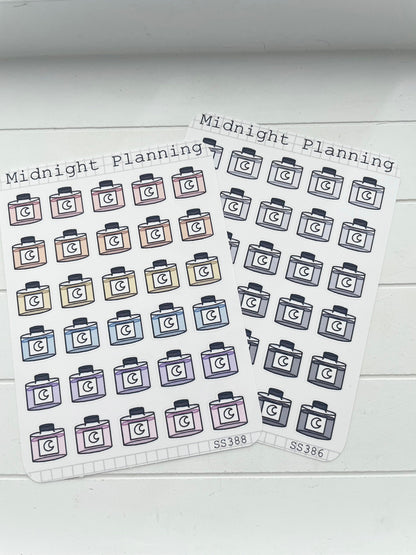 Ink Jar, Fountain Pen Ink, Functional and Handmade Planner Sticker Sheets