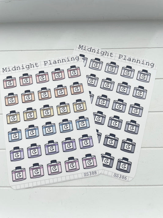 Ink Jar, Fountain Pen Ink, Functional and Handmade Planner Sticker Sheets
