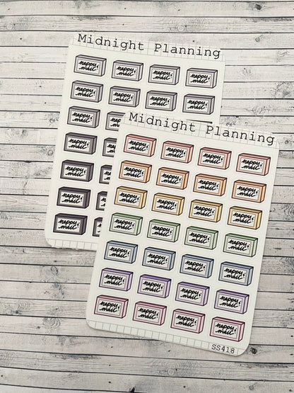Happy Mail, Parcel Sticker Sheet, Functional and Handmade Stickers