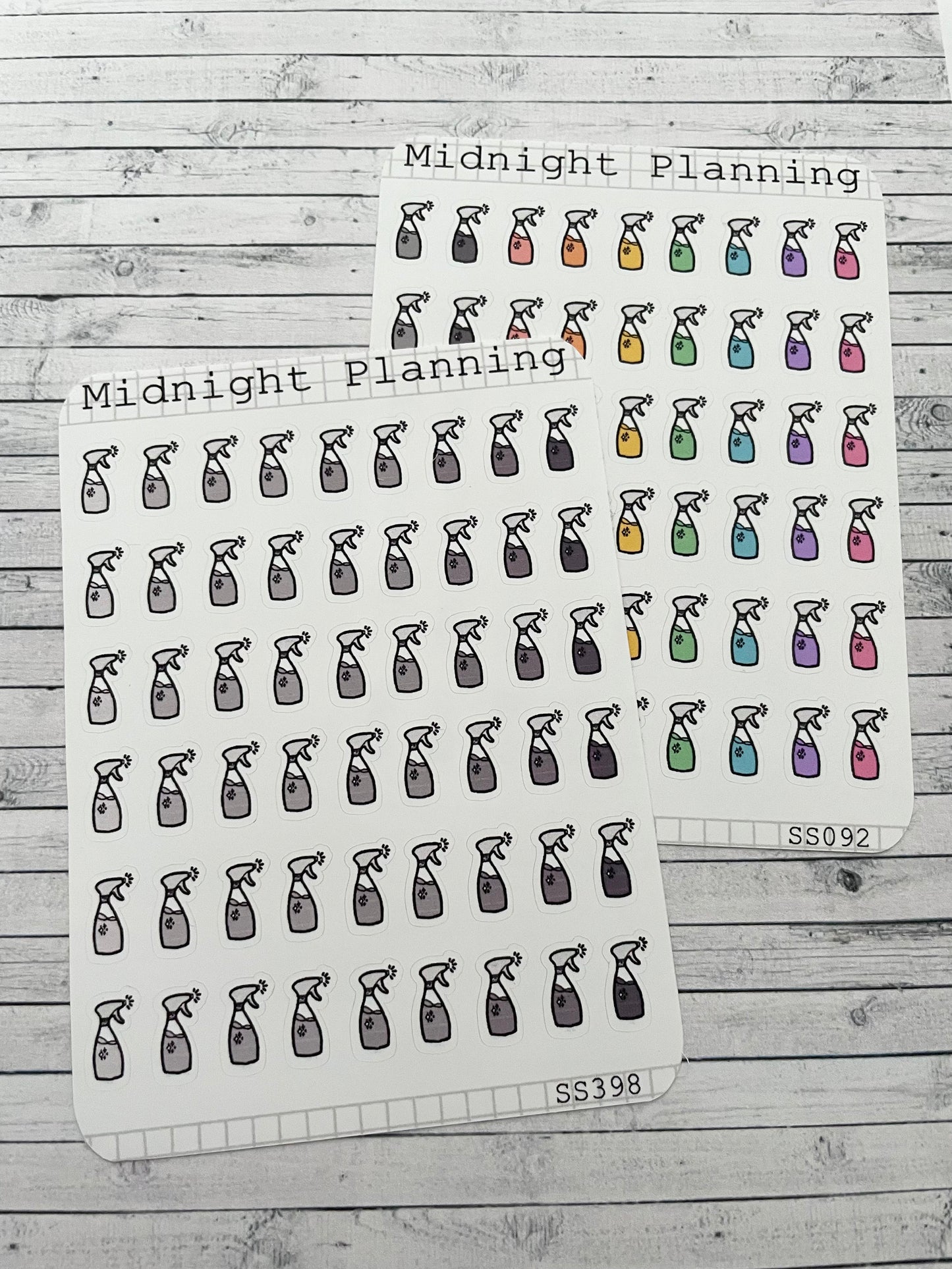 Mini Spray Cleaning Bottles, Functional and Handmade Planner Sticker Sheets