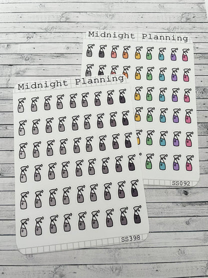 Mini Spray Cleaning Bottles, Functional and Handmade Planner Sticker Sheets