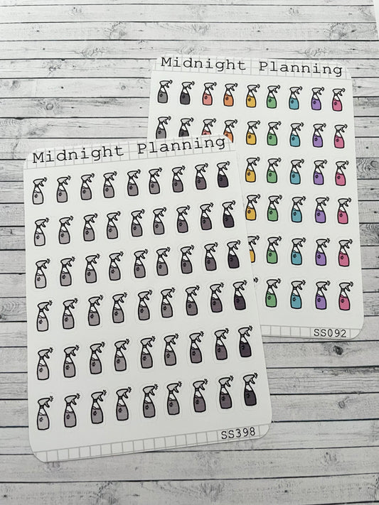 Mini Spray Cleaning Bottles, Functional and Handmade Planner Sticker Sheets