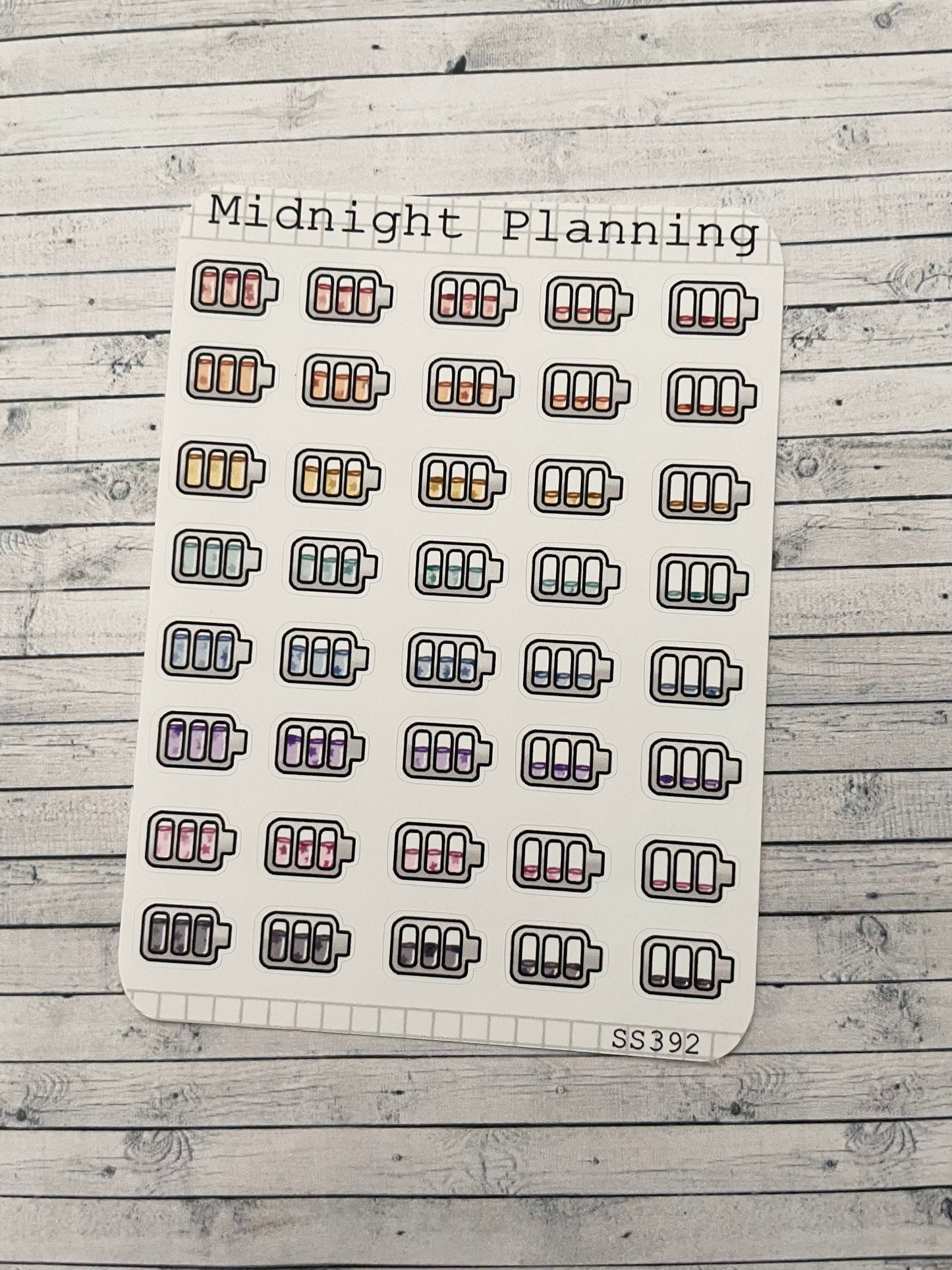 Batteries decorated with Stars, Functional and Handmade Planner Sticker Sheets