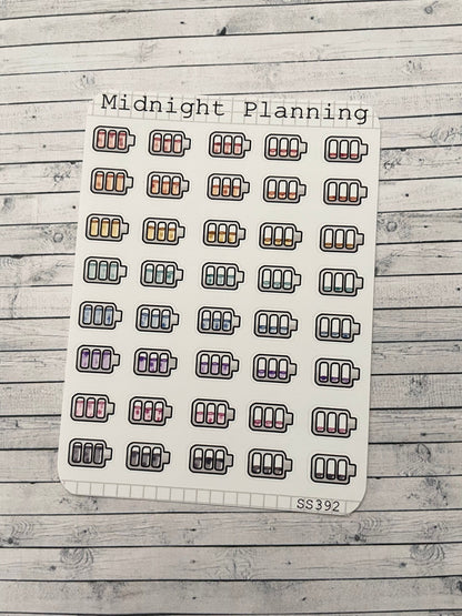 Batteries decorated with Stars, Functional and Handmade Planner Sticker Sheets