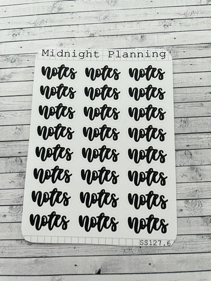 Notes Scripts, Functional and Handmade Planner Sticker Sheets