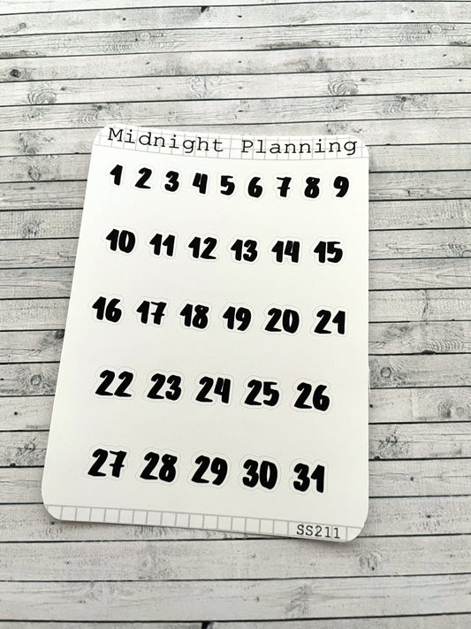 Numbers From One Too Thirty One in Font Eight, Functional and Handmade Planner Sticker Sheets