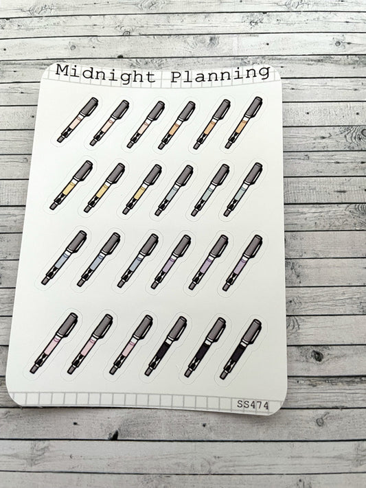 Fountain Pen, Functional and Handmade Planner Sticker Sheets