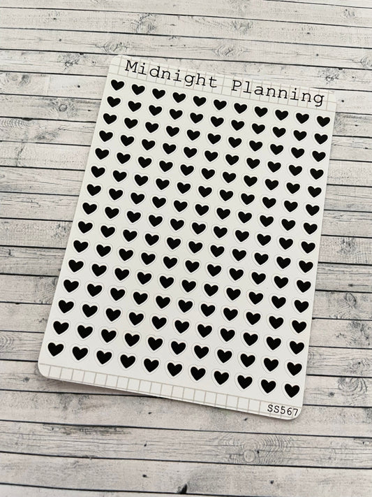 Mini Black Bullet Point Hearts, Functional and Handmade Planner Sticker Sheets