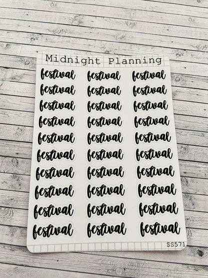Festival, Small Script, Titles That Are Functional and Handmade Planner Sticker Sheets