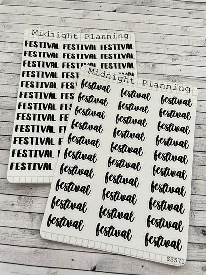 Festival, Small Script, Titles That Are Functional and Handmade Planner Sticker Sheets
