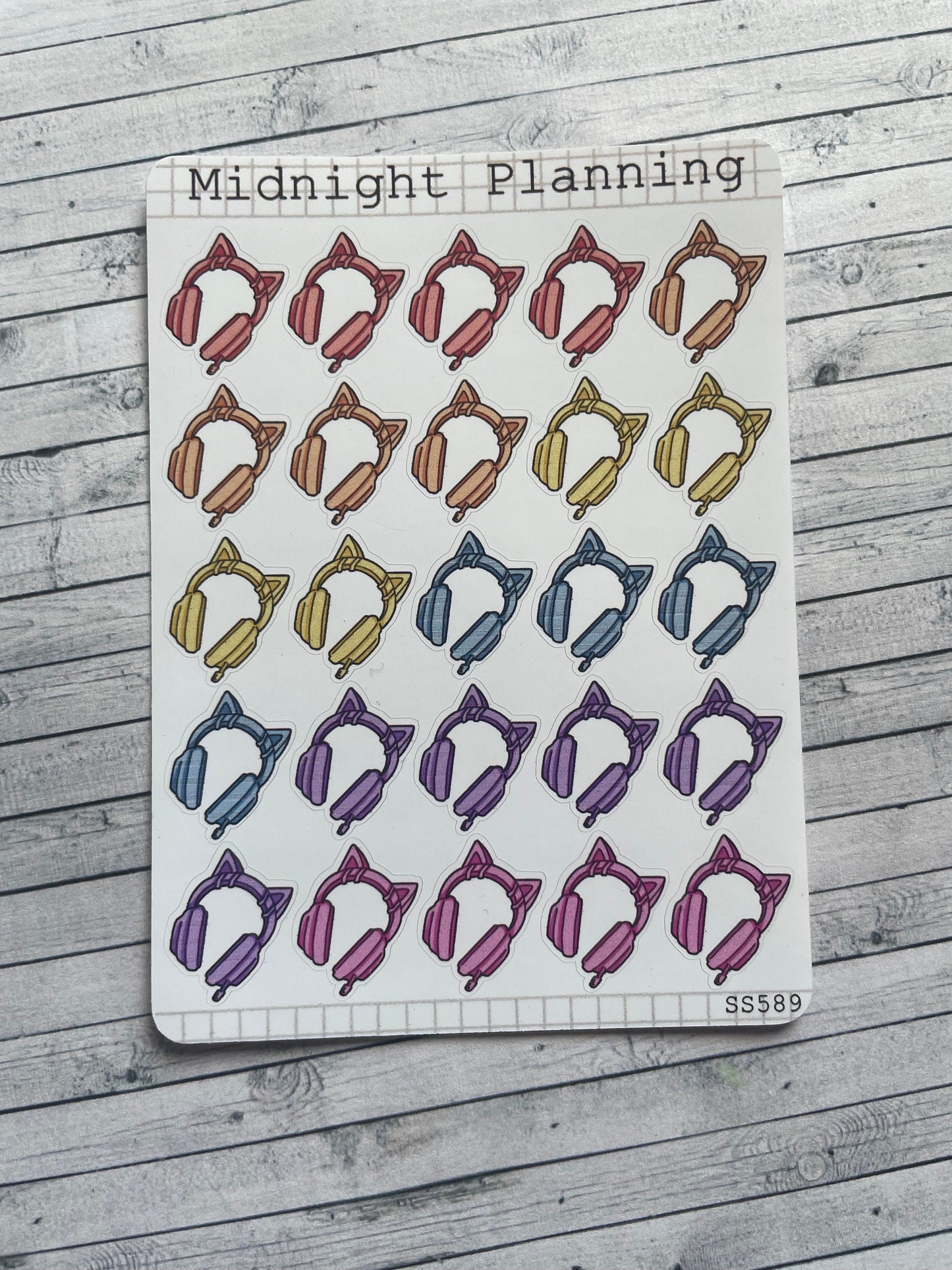 Cat Headphone Stickers, Functional and Handmade Planner Sticker Sheets