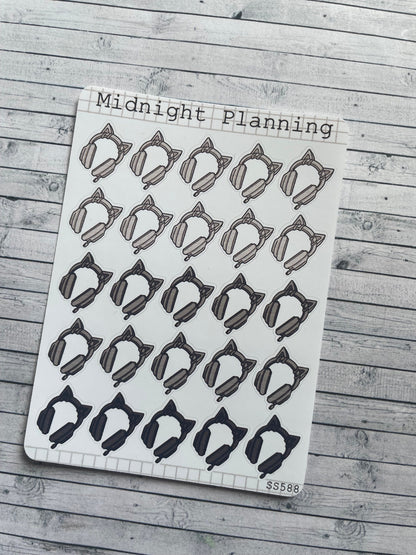 Cat Headphone Stickers, Functional and Handmade Planner Sticker Sheets