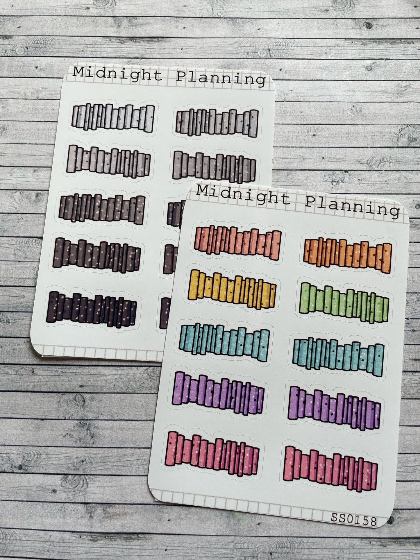 Bookish Book Stack Decorated With Small Stars Stickers, Functional and Handmade Planner Sticker Sheets