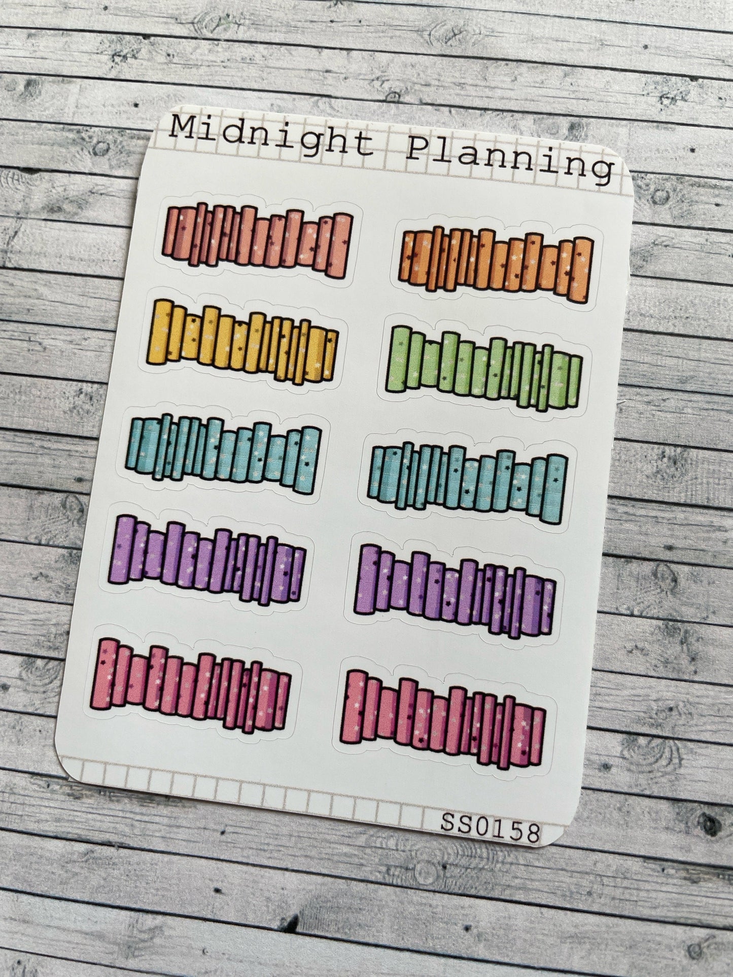 Bookish Book Stack Decorated With Small Stars Stickers, Functional and Handmade Planner Sticker Sheets