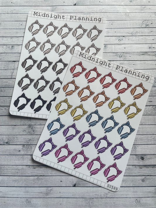 Cat Headphone Stickers, Functional and Handmade Planner Sticker Sheets