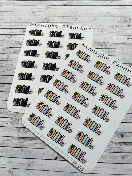 Book Shelf Inspired Functional and Handmade Planner Sticker Sheets